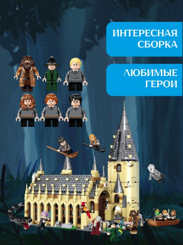 Конструктор Гарри Поттер: Большой зал Хогвартса 878 деталей 10 минифигурок Конструктор Гарри Поттер: Большой зал Хогвартса 878 деталей 10 минифигурок