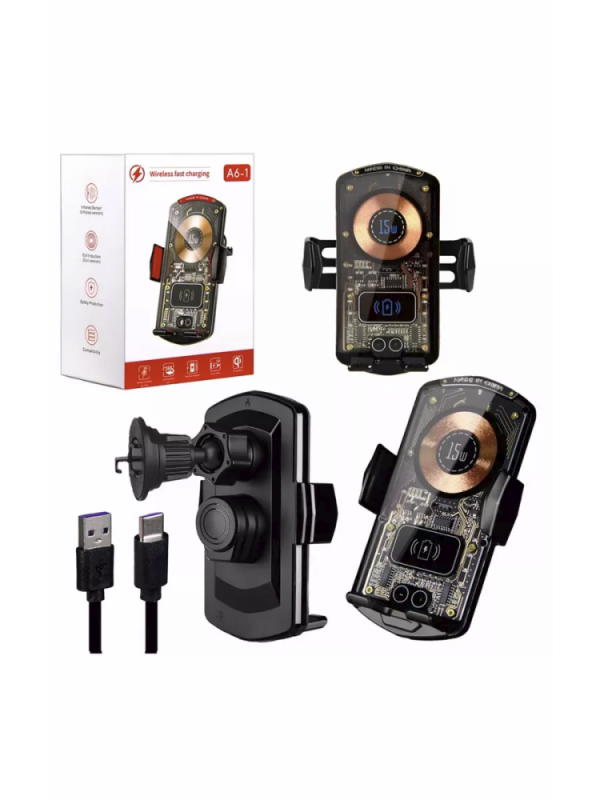 Автомобильное беспроводное зарядное устройство A6-1 черный Автомобильное беспроводное зарядное устройство A6-1 черный