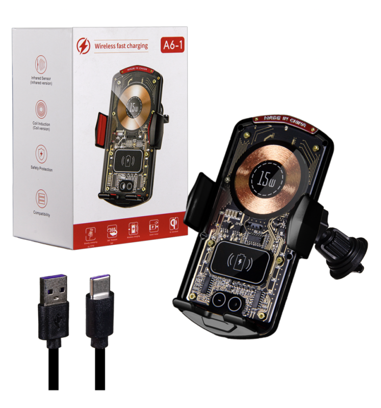 Автомобильное беспроводное зарядное устройство A6-1 черный Автомобильное беспроводное зарядное устройство A6-1 черный