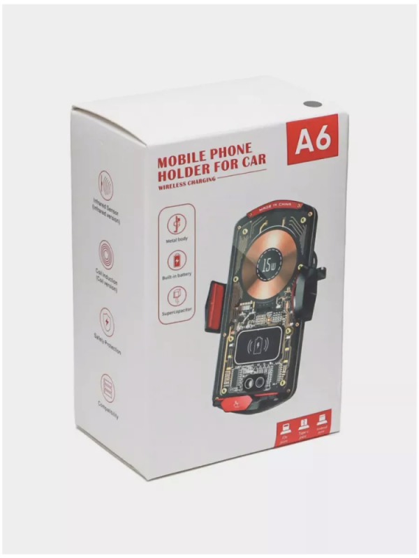 Автомобильное беспроводное зарядное устройство A6-1 черный Автомобильное беспроводное зарядное устройство A6-1 черный