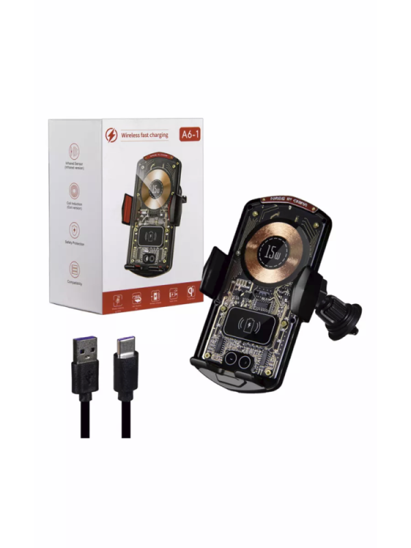 Автомобильное беспроводное зарядное устройство A6-1 черный Автомобильное беспроводное зарядное устройство A6-1 черный
